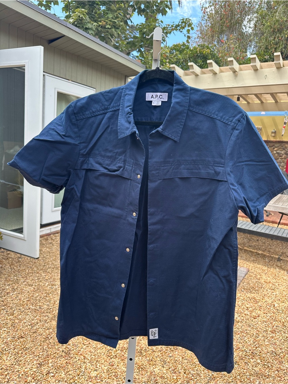 A.P.C. Men's Short-Sleeve Button-Down Shirt - Navy Blue